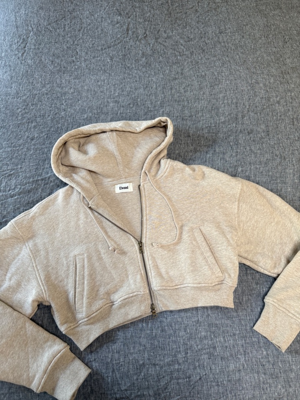 Elwood Cropped Zip-Up Hoodie in Oatmeal XS